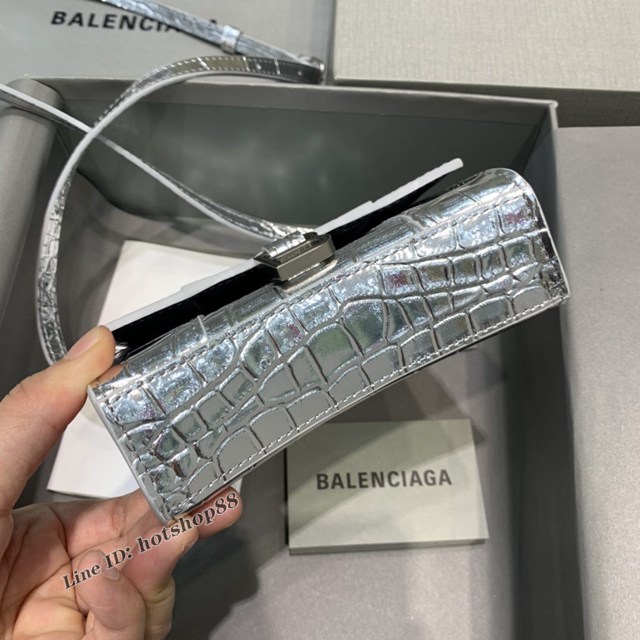 Balenciaga專櫃爆款迷你鱷魚紋銀色手提女包 巴黎世家mini Hourglass沙漏包 fyj1928